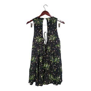 Free People Lovely Day Boho Floral Print Sleeveless Tunic Mini Dress Black Sz XS